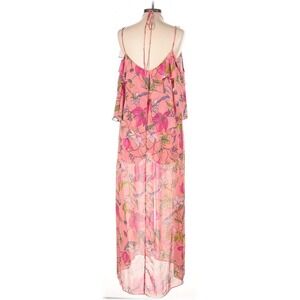 Gianni Bini Floral Maxi Jumpsuit Cold Shoulder Halter Neck Pink L